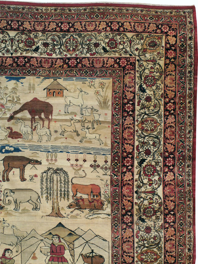 Antique Persian Lavar Kerman Pictorial Carpet, No.21439 - Galerie Shabab